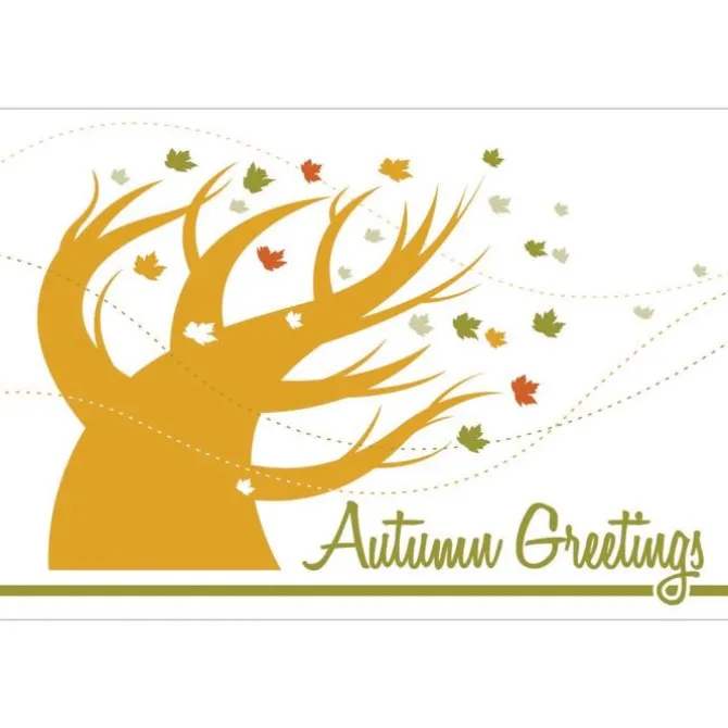 Autumn Greetings Blowing Tree Greeting Cards
