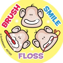 Brush, Floss, Smile Monkeys Round Stickers