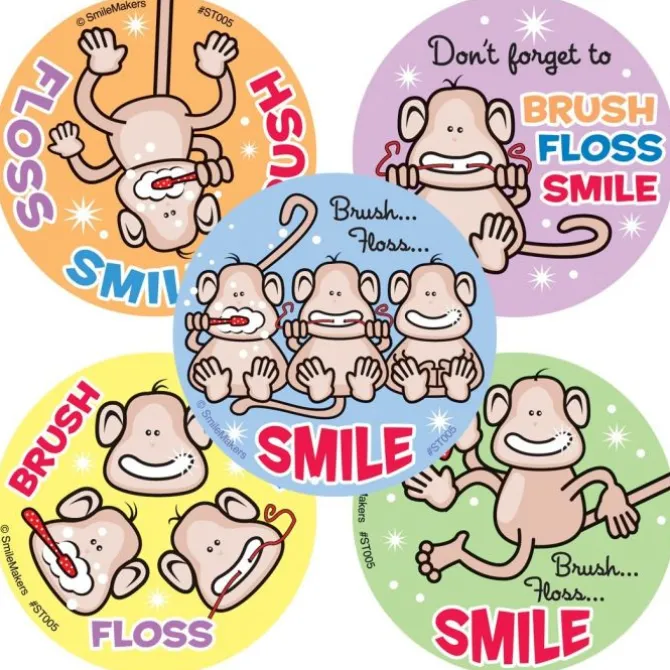 Brush, Floss, Smile Monkeys Round Stickers