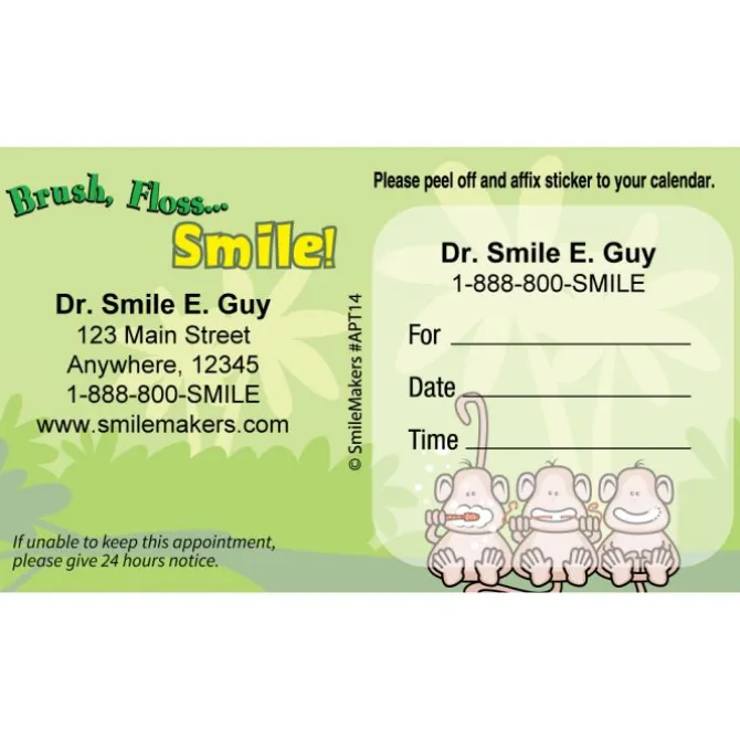 Custom BrushFlossSmile Monkey Appointment Cards