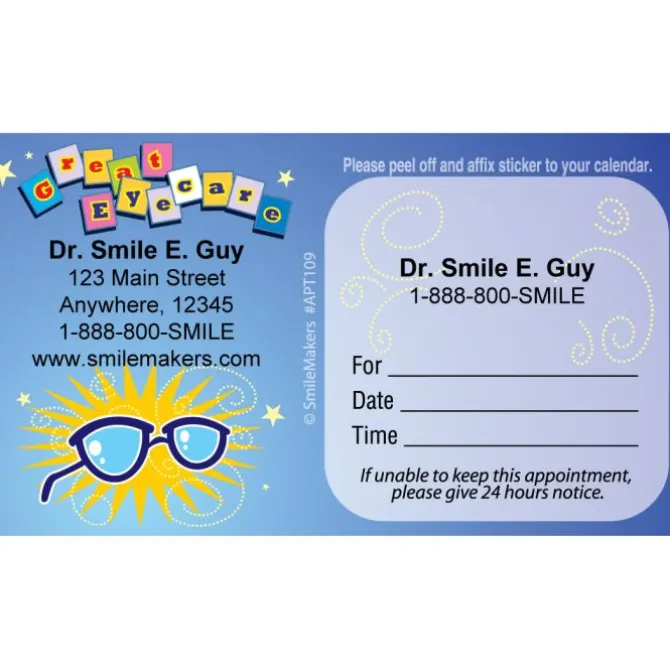 Custom Great Eye Care Glasses Sticker Appointment Cards