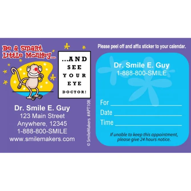 Custom Monkey Eye Chart Sticker Appointment Cards