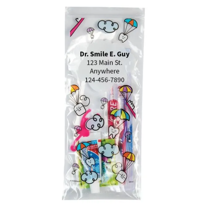 Custom SmileCare™ Youth Dental Paratrooper Premium Zippered Bag Dental Kits with Flossers