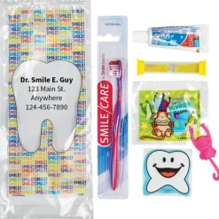 Custom SmileCare™ Youth Smile! Premium Zippered Bag Dental Kits with Flossers