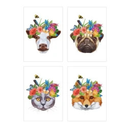 Floral Crown Animal Temporary Tattoos