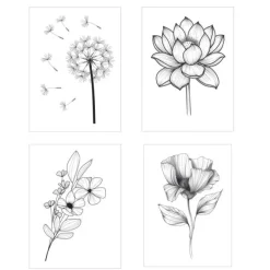 Floral Line Art Temporary Tattoos