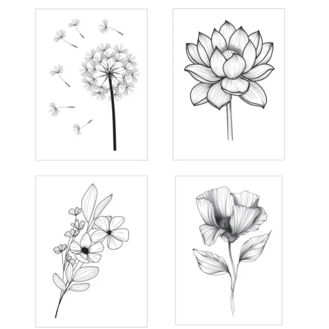 Floral Line Art Temporary Tattoos
