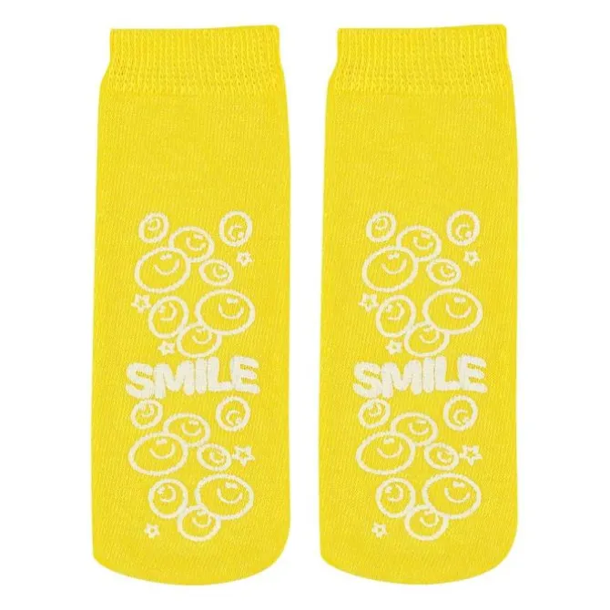 KidCare™ Yellow Smiley Face Ankle Length Slipper Socks - 1 pair