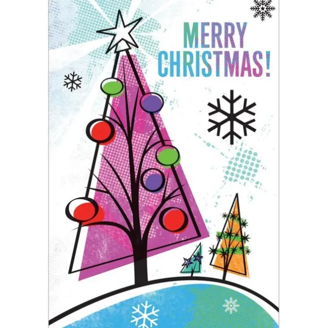 Merry Christmas Colorful Trees Greeting Cards