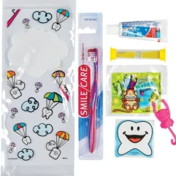 SmileCare™ Youth Dental Paratrooper Premium Zippered Bag Dental Kits with Flossers