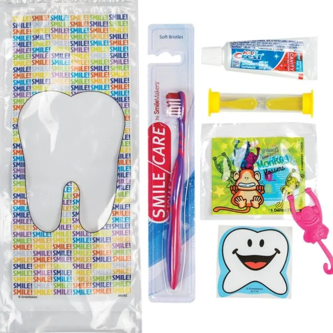 SmileCare™ Youth Smile! Premium Zippered Bag Dental Kits with Flossers
