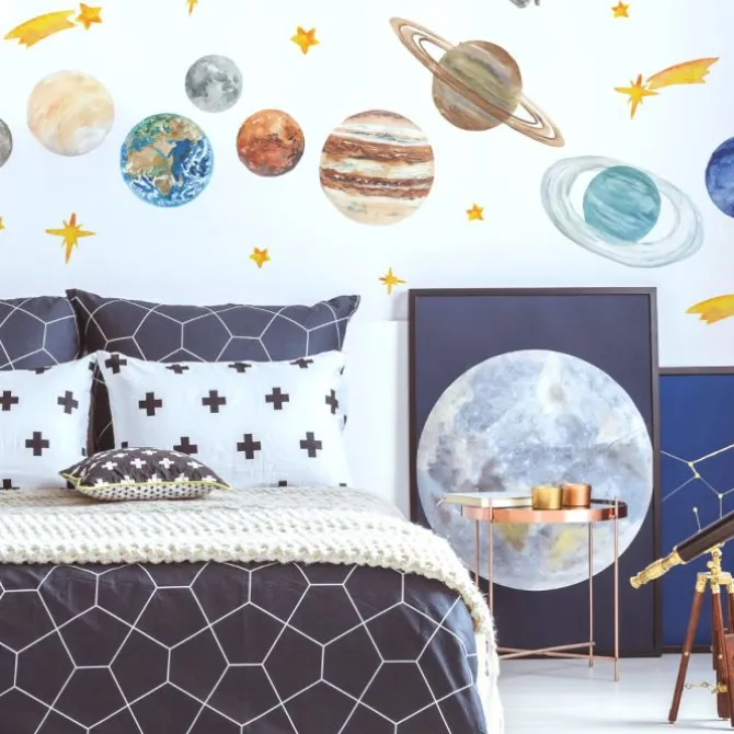 Watercolor Planets Giant Wall Decals